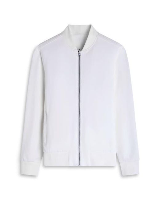 Bugatchi White Soft Touch Knit Reversible Bomber Jacket for men