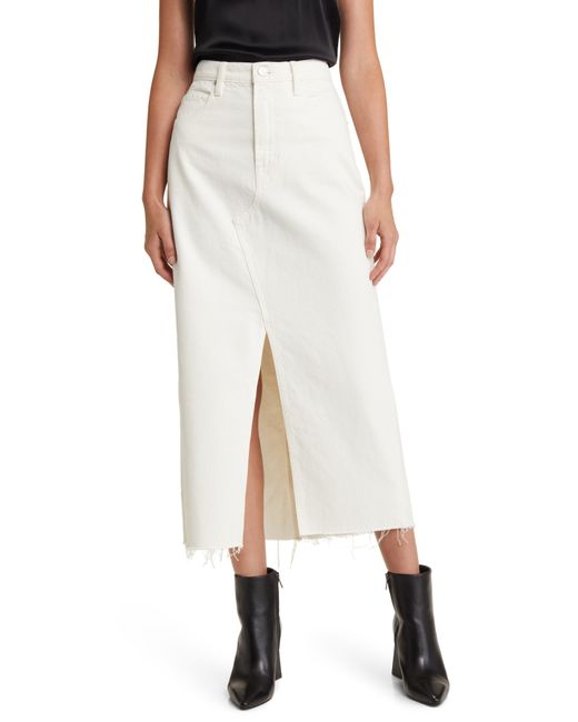 FRAME Natural Angled Seam Raw Hem Denim Midi Skirt