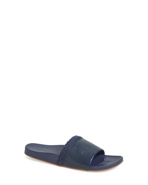 Olukai Blue Pākea Leather Slide Sandal
