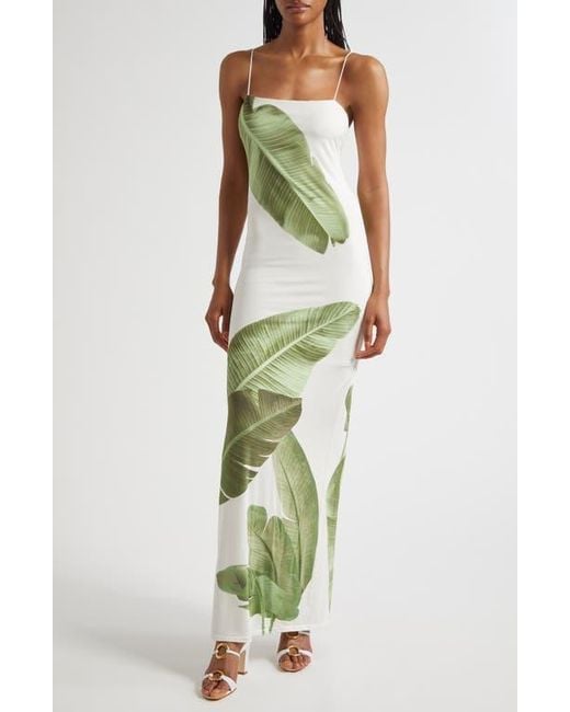 Alice + Olivia Fifi Palm Column Maxi Dress in Green | Lyst