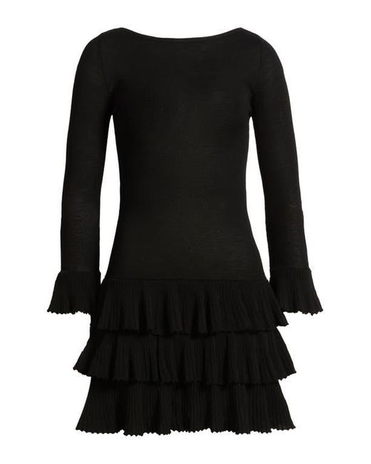 Doen Amelina Layered Ruffle Long Sleeve Merino Wool Minidress in Black |  Lyst