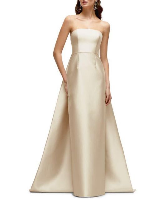 Alfred Sung Natural Strapless Satin Twill Column Gown With Removable Train
