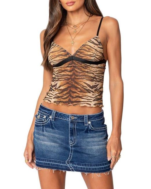 Edikted Blue Tiger Stripe Print Mesh Tank Top
