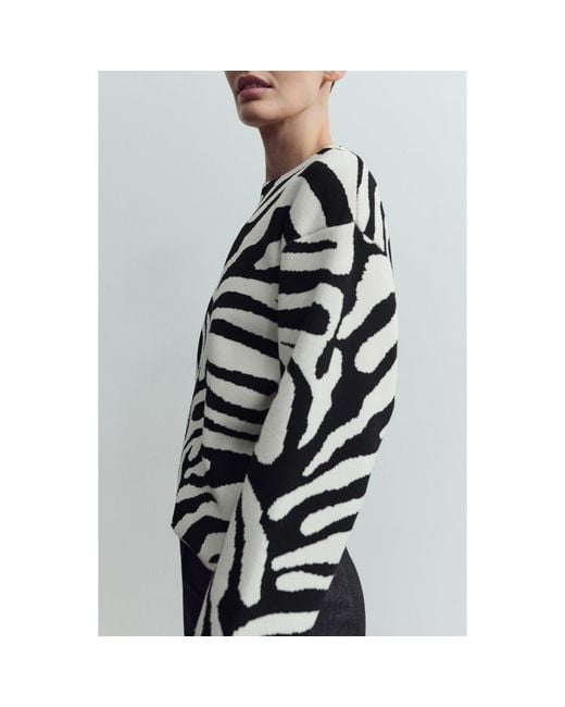 Mango White Zebra Print Sweater