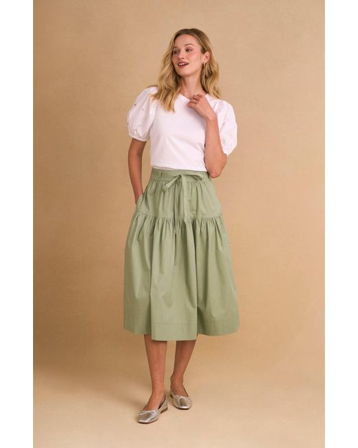 Cece Green Tie Waist Cotton Blend Skirt
