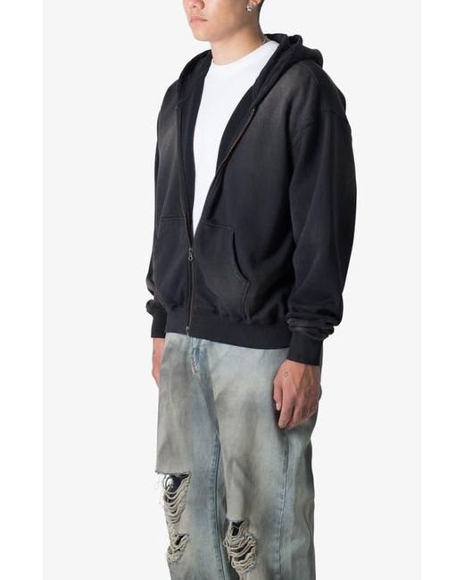 MNML Black Basic Faded Cotton Zip-Up Hoodie for men