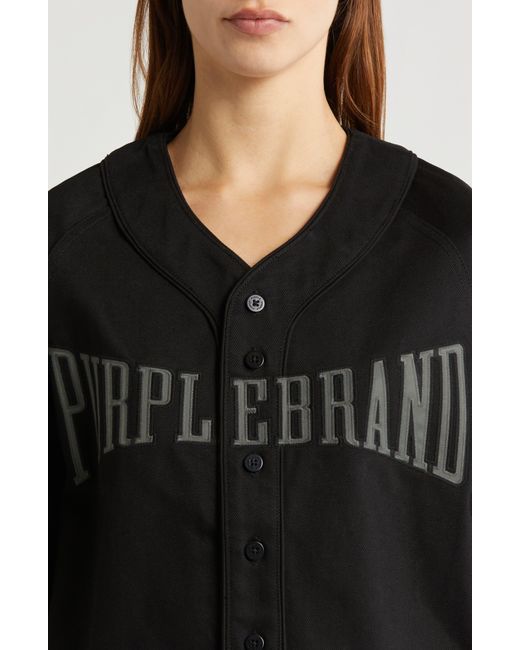 Purple Brand Black Logo Cotton Baseball Shirt
