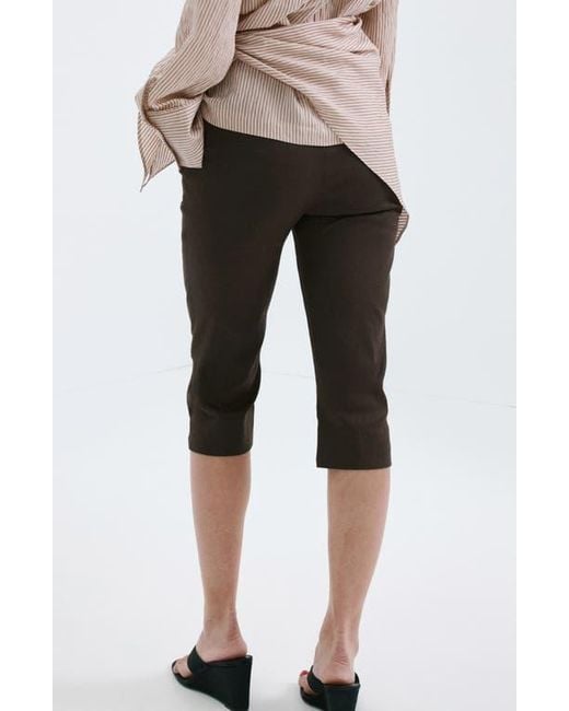 Mango Black Stretch Linen & Cotton Capri Pants