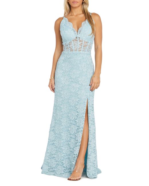 Morgan & Co. Corset Lace Sleeveless Gown in Blue | Lyst