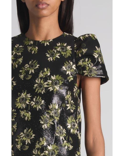 Alexander McQueen Green Puff Sleeve Sunflower Jacquard Shift Dress