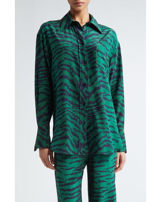 Victoria Beckham Green Tiger Stripe Silk Button-up Shirt