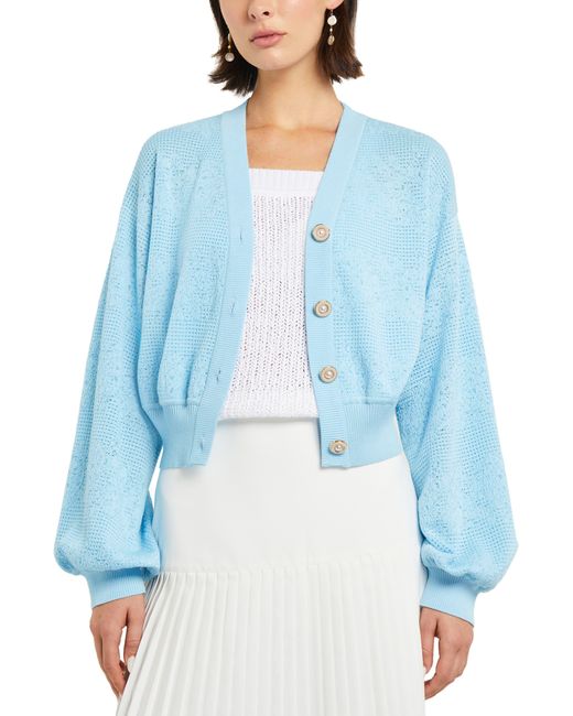 Misook Blue Balloon Sleeve Cardigan