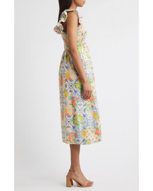 Anne Klein Multicolor Ruffle Smocked Bodice Midi Sundress