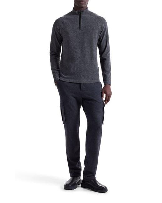 Bugatchi Blue Brushed Cotton Blend Quarter Zip Pullover for men