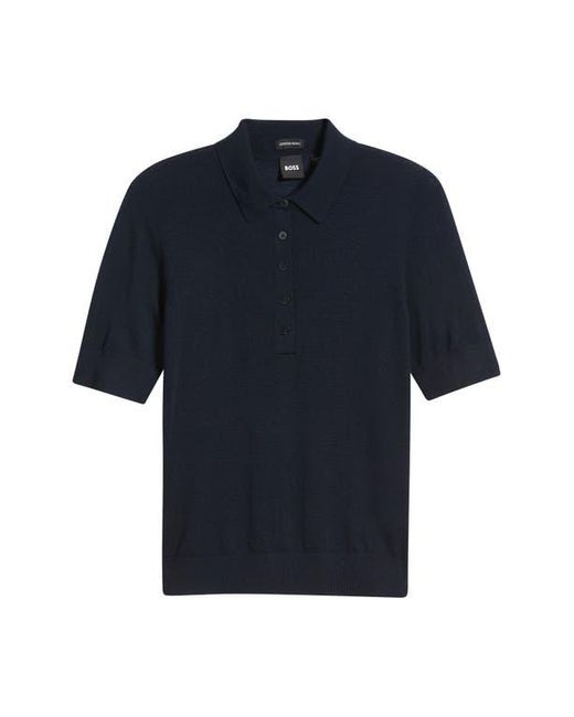 Boss Blue Fidenka Virgin Wool Polo Sweater