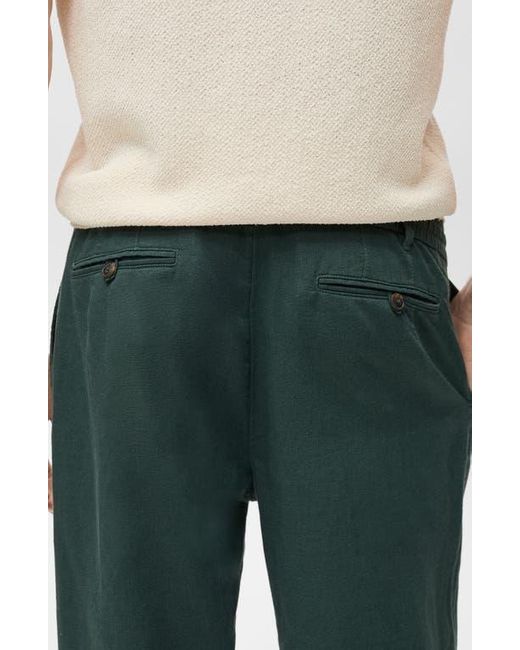 Mango Green Slim Fit Linen & Cotton Drawstring Pants for men