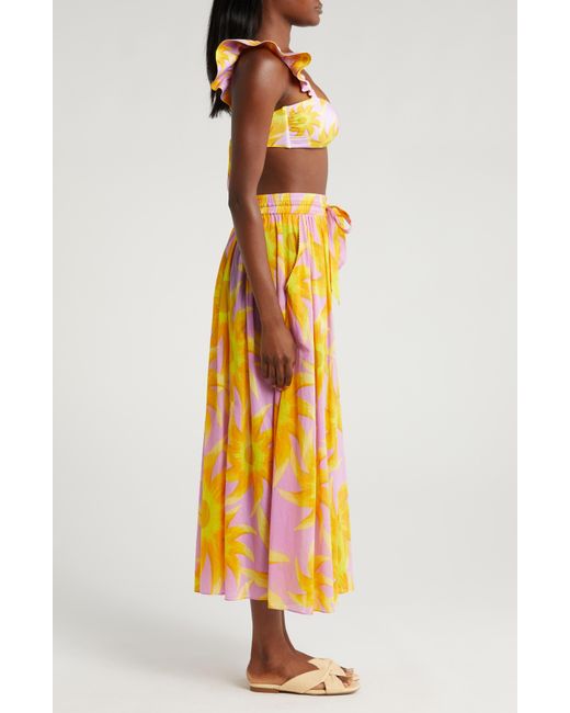 Farm Rio Orange Sunny Side Cotton Cover-up Maxi Skirt