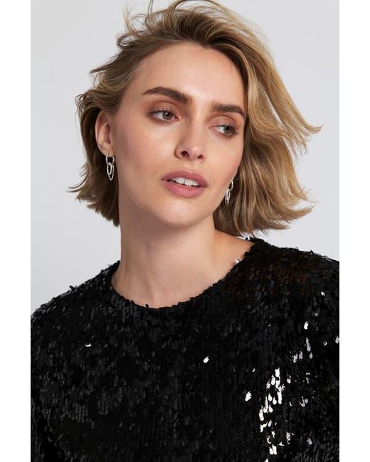 Elle Collection Black Long Sleeve Sequin Shift Dress Embellished/Sequined