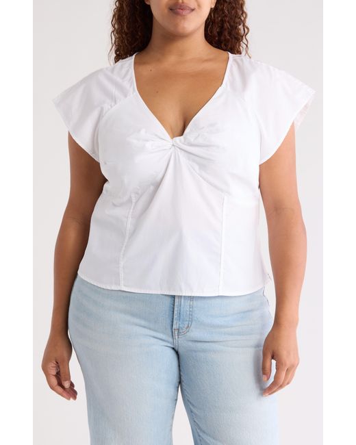 Madewell White Twist Front Seamed Cotton Poplin Top