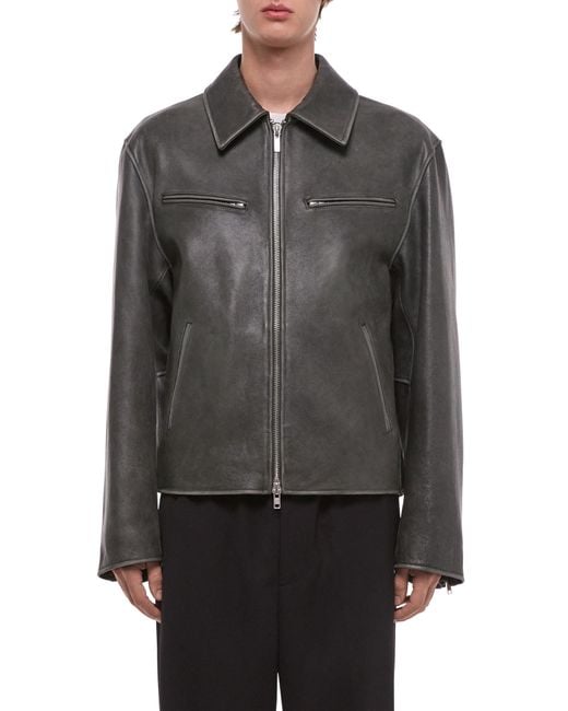 Helmut Lang Gray Distressed Leather Jacket for men