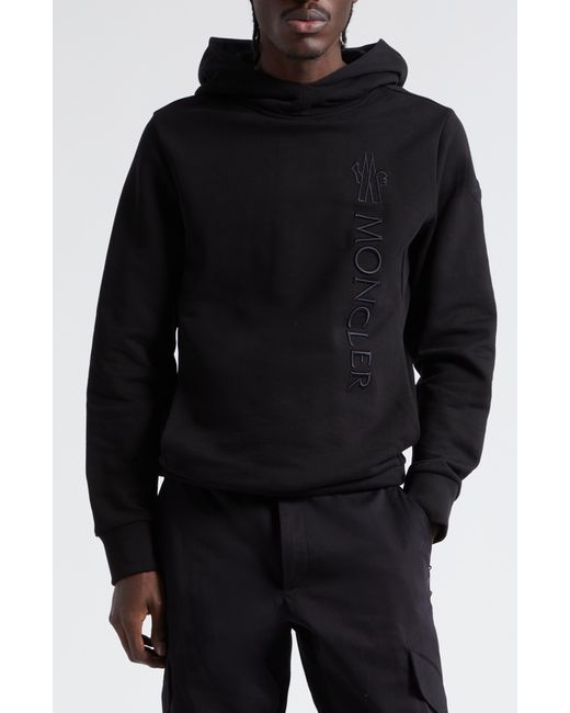 Moncler Black Embroidered Cotton Logo Hoodie for men