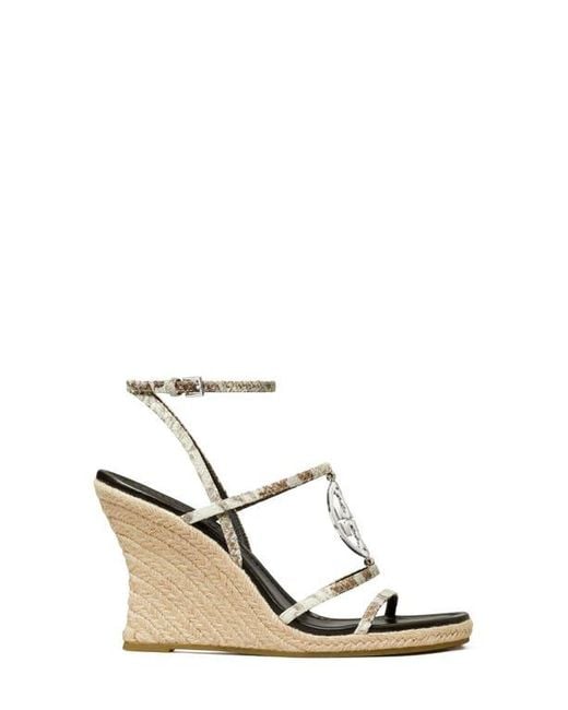 Tory Burch White Capri Miller Snakeskin Embossed Wedge Sandal
