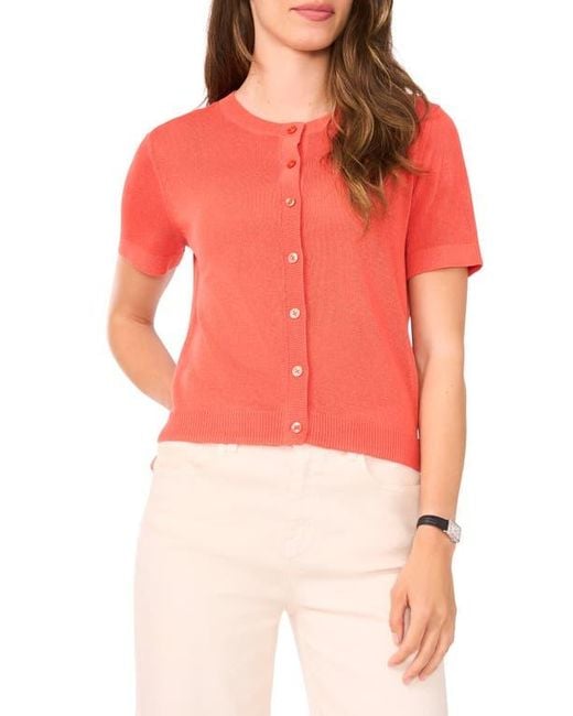 Halogen® Red Short Sleeve Button-Up Sweater