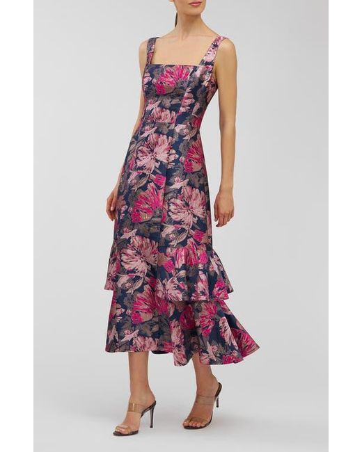 Kay Unger Multicolor Paige Metallic Floral Jacquard Cocktail Dress