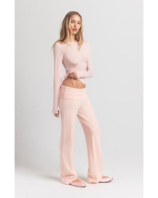 Skims Pink Sheer Modal Blend Long Sleeve Boat Neck Top