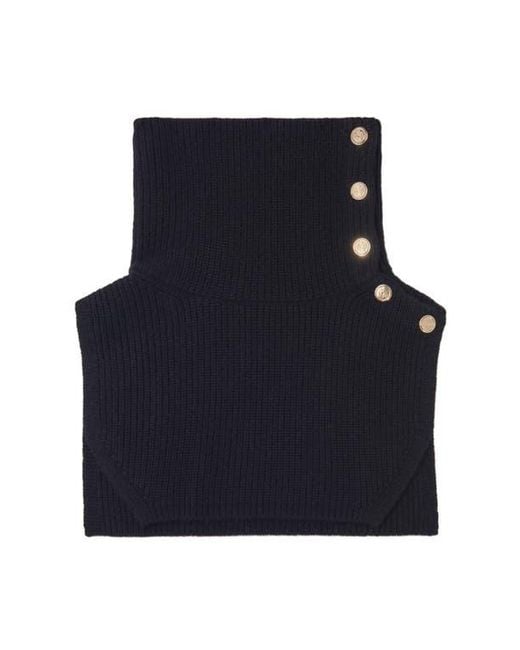 Maje Blue Button-Up Wool Mix Collar Wrap
