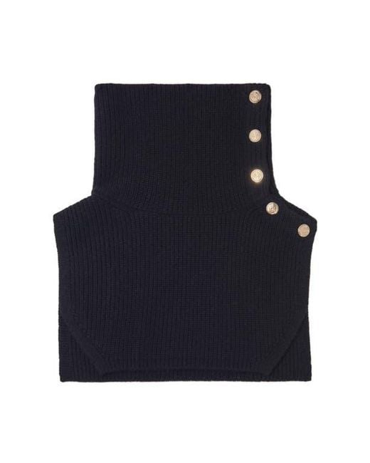 Maje Blue Button-Up Wool Mix Collar Wrap