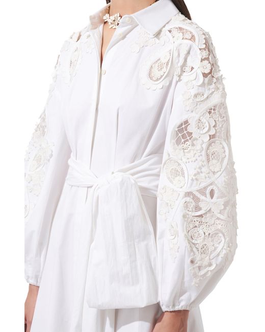 Carolina Herrera White Belted Long Sleeve Poplin Midi Shirtdress