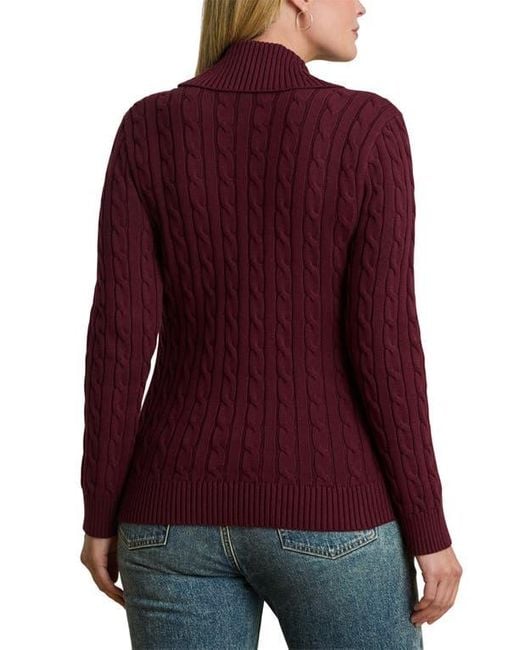 Ralph Lauren Red Cable Stitch Cotton Wrap Cardigan