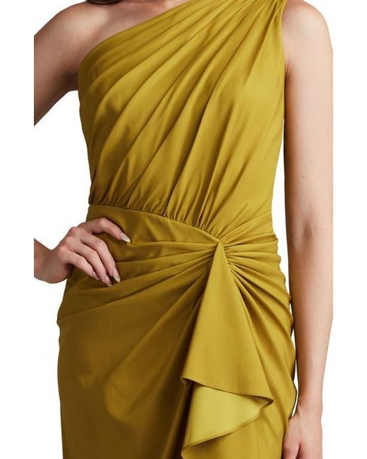 Tadashi Shoji Metallic One-Shoulder Side Ruffle Gown
