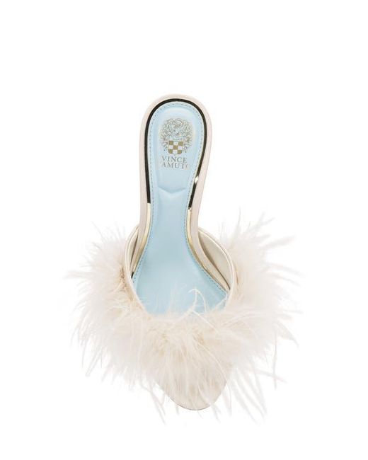 Vince Camuto White Paelly Faux Feather Slide Sandal