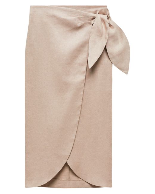 Mango Natural Wrap Front Linen Midi Skirt
