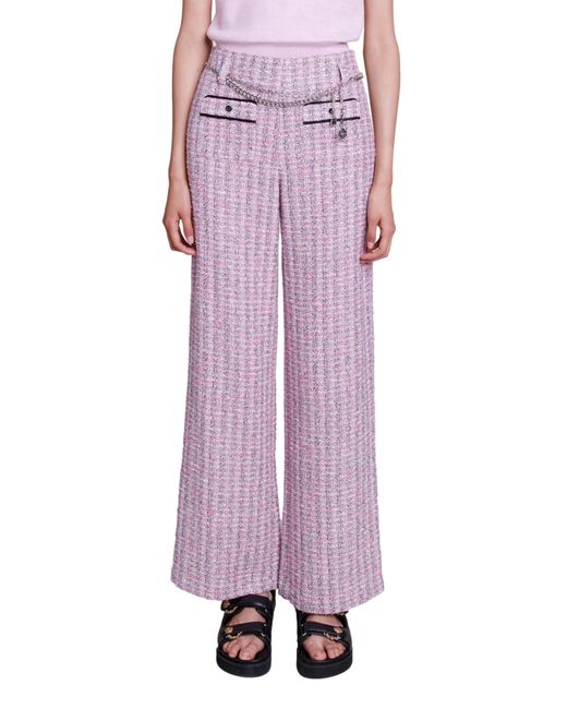 Maje Purple Patri Chain Link Belt Detail Tweed Pants