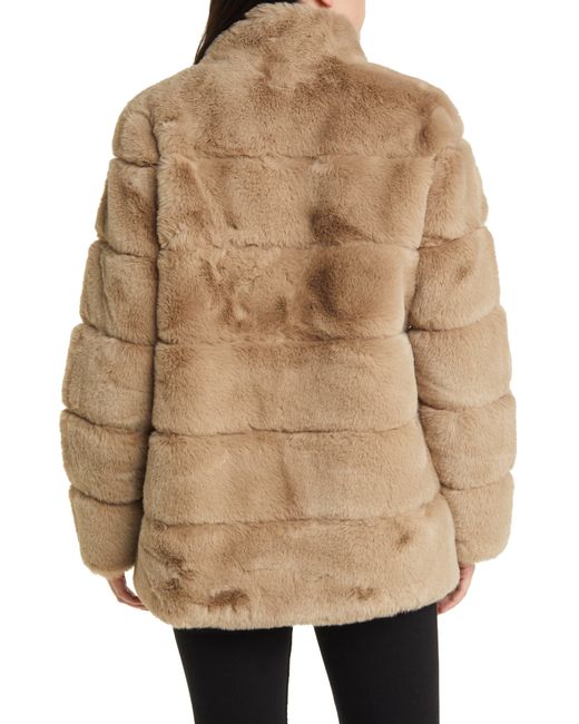 MICHAEL Michael Kors Stand Collar Faux Fur Walking Coat in Natural