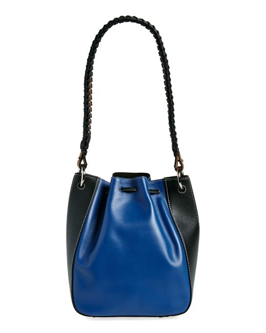 Strathberry Blue X Collagerie Bolo Colorblock Leather Bucket Bag