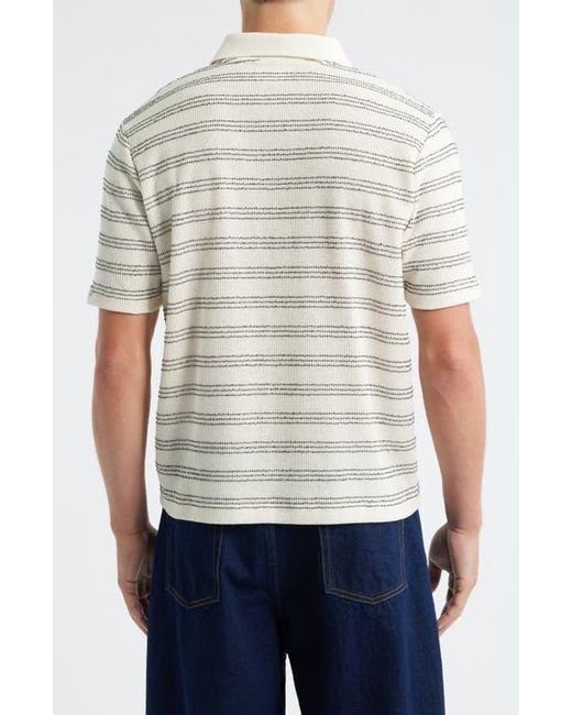 Percival White Laurent Stripe Johnny Collar Cotton Blend Polo for men