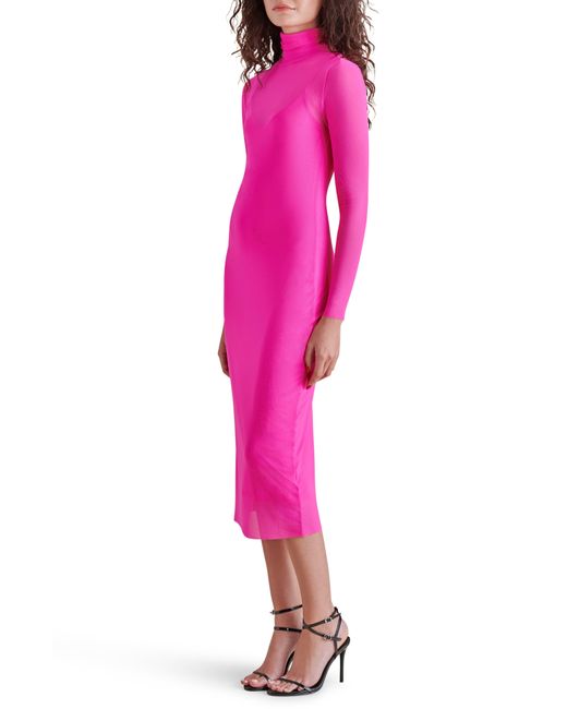 Steve Madden Pink Vivienne Long Sleeve Mesh Midi Dress