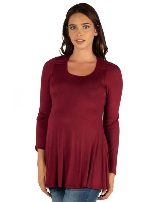 24seven Comfort Apparel Maternity Long Sleeve Swing Style Flared Tunic Top