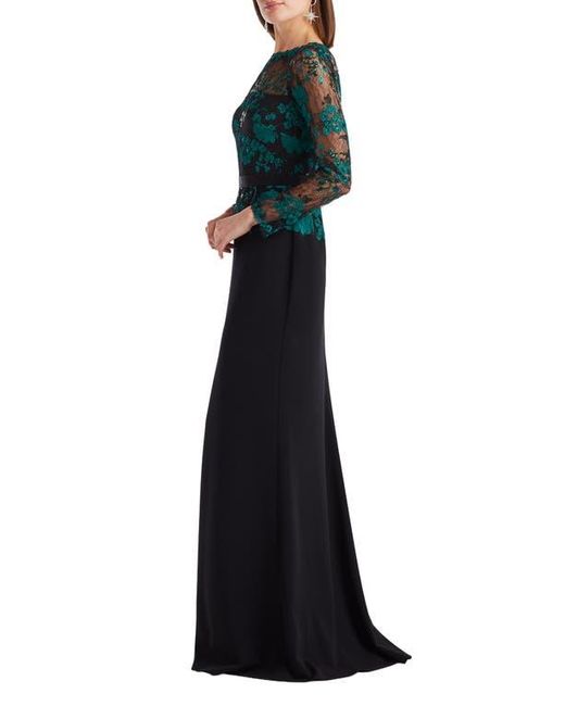 Tadashi Shoji Black Floral Lace Embroidery Long Sleeve Gown