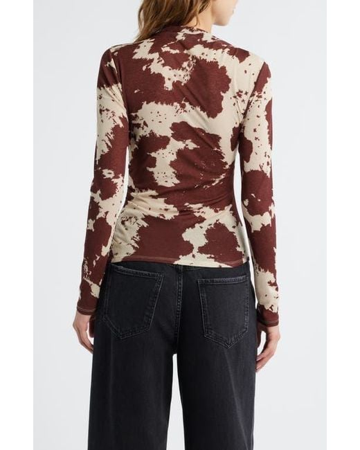 Rails Black Joelle Cow Print Ruched Funnel Neck Top