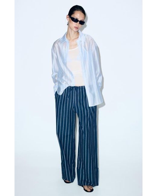 Mango Blue Stripe Drawstring Pants