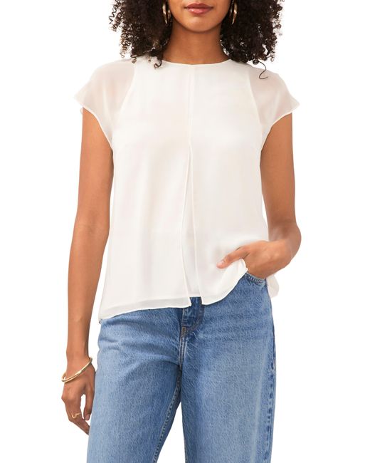 Vince Camuto Blue Mesh Overlay Georgette Top