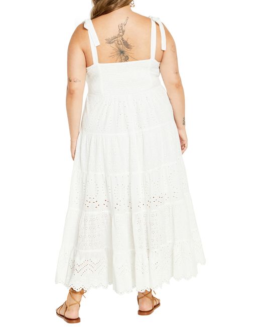 City Chic White Allegra Eyelet Embroidered Maxi Dress