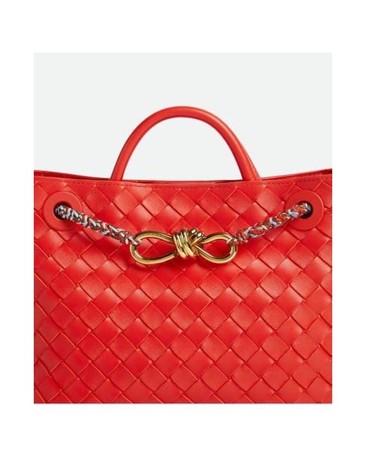 Bottega Veneta Red Small Andiamo Intrecciato Leather Shoulder Bag