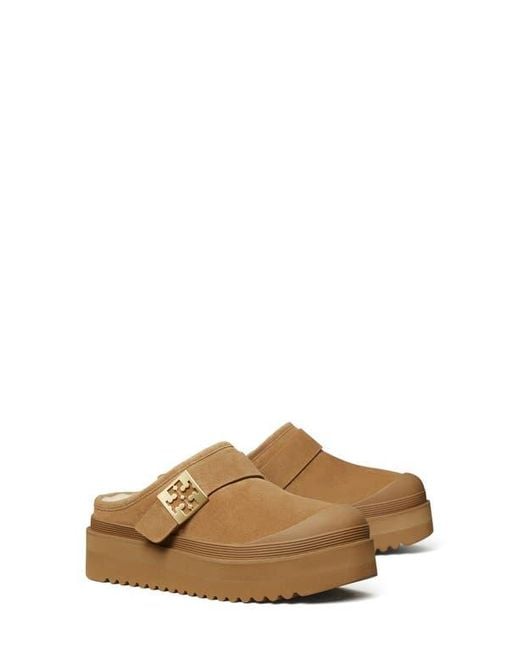 Tory Burch Brown Genuine Shearling Platform Mule