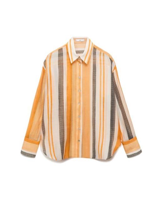 Mango White Striped Button-Up Shirt